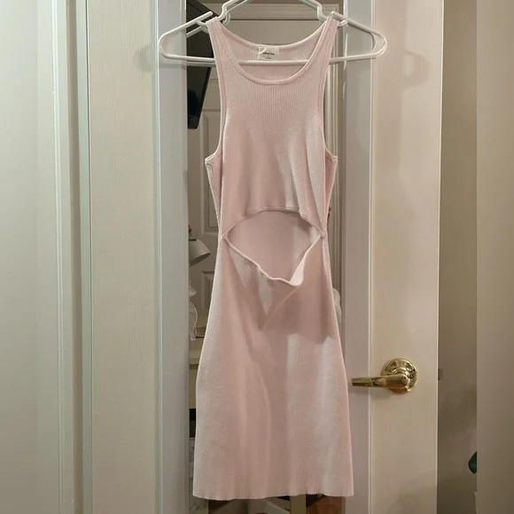 Wilfred Pale Pink Ribbed Cutout Tank Midi Dress - Picture 2 of 6